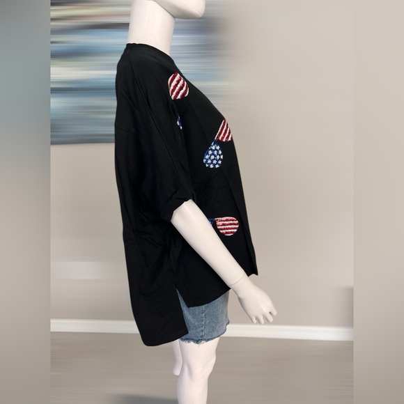 FANTASTIC FAWN patriotic sequin sunglasses  oversized top S M L - Picture 5 of 7